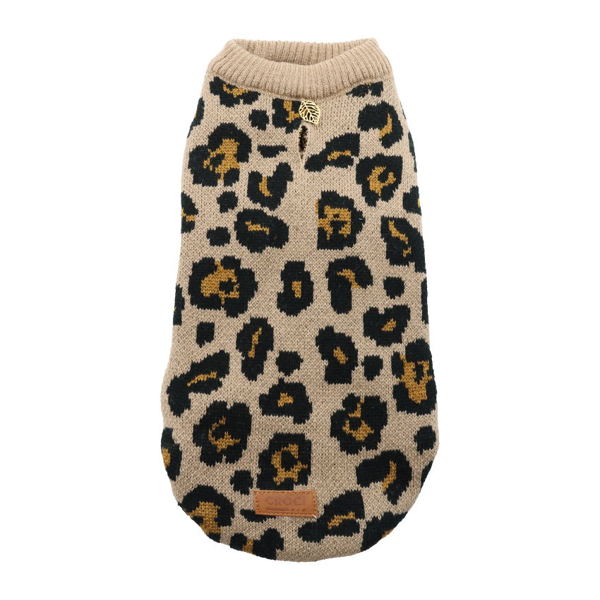 croci-pull-pour-chien-l-opard-beige-25-cm-polyester image 2
