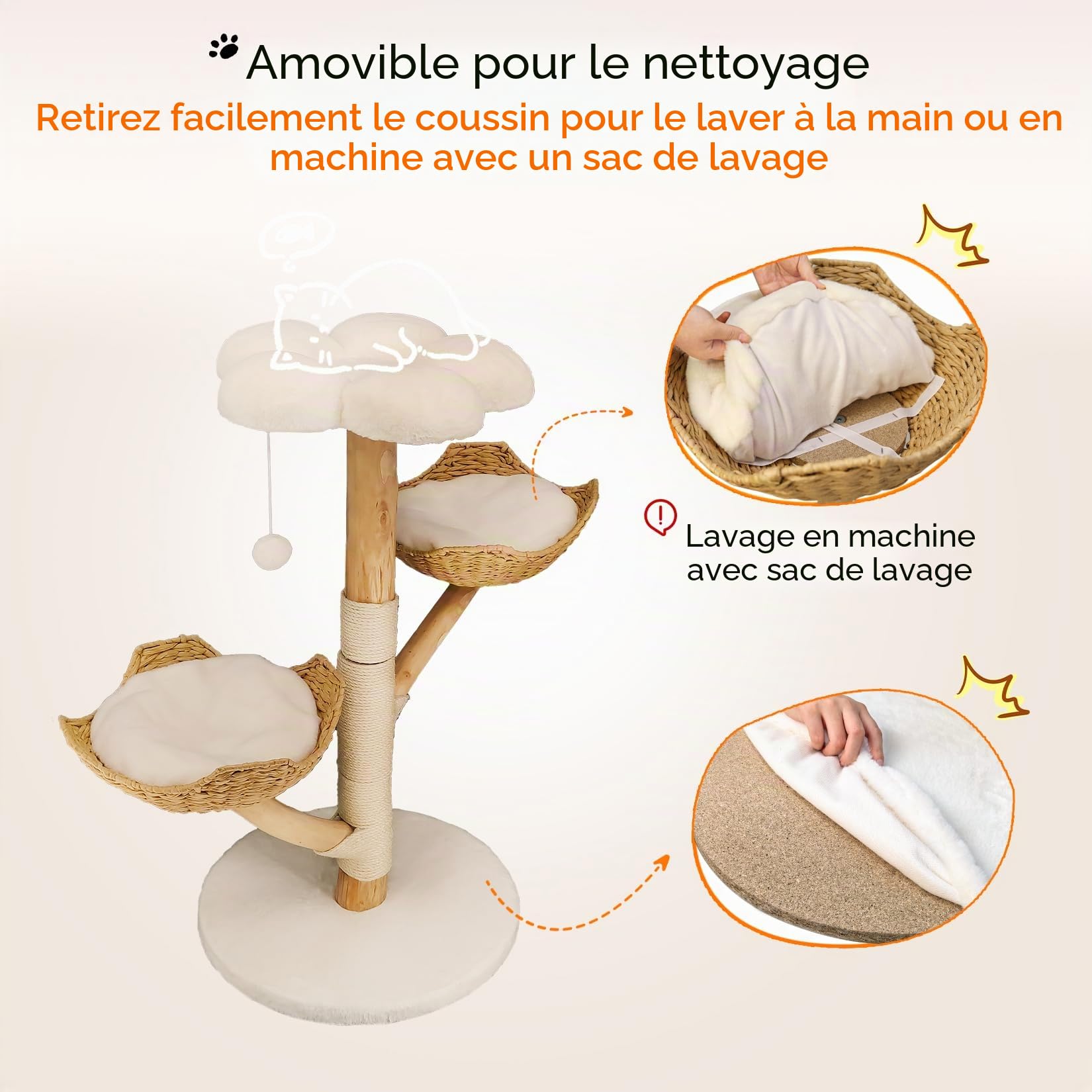 bingopaw-cat-climber-arbre-chat-bois-111cm-3-plateformes image 7