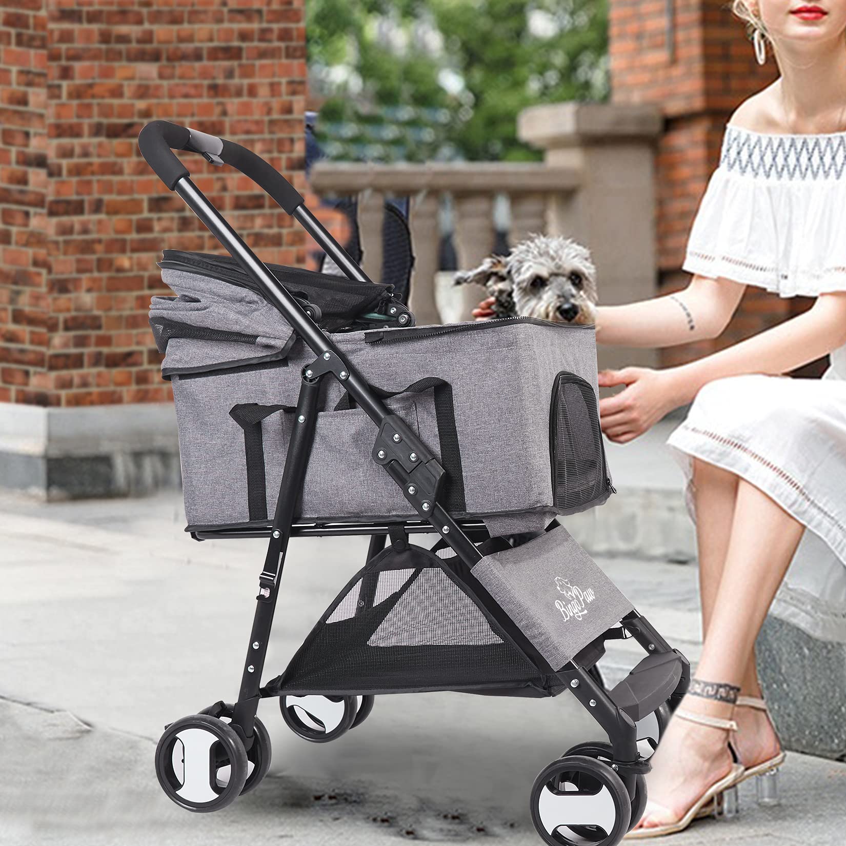 bingopaw-pet-stroller-poussette-chien-20-kg-pliable-grise-4-roues image 3