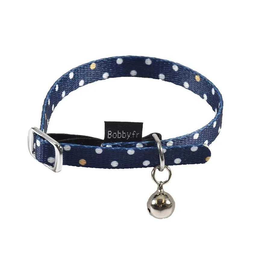 croci-bobby-pretty-collier-chat-nylon-bleu-pois-30x1-cm-clochette image 1