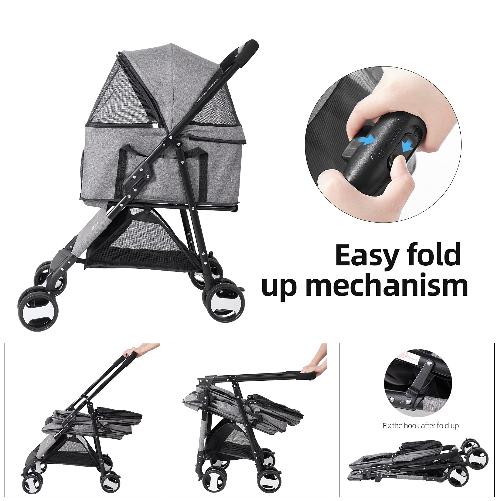 bingopaw-pet-stroller-poussette-chien-20-kg-pliable-grise-4-roues image 6