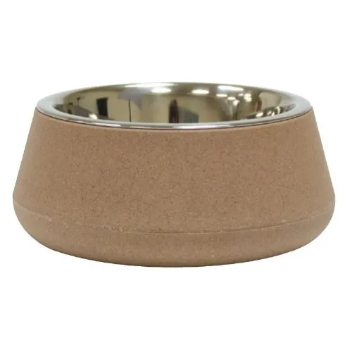 croci-tierra-gamelle-chien-chat-bambou-acier-beige-14-cm image 1