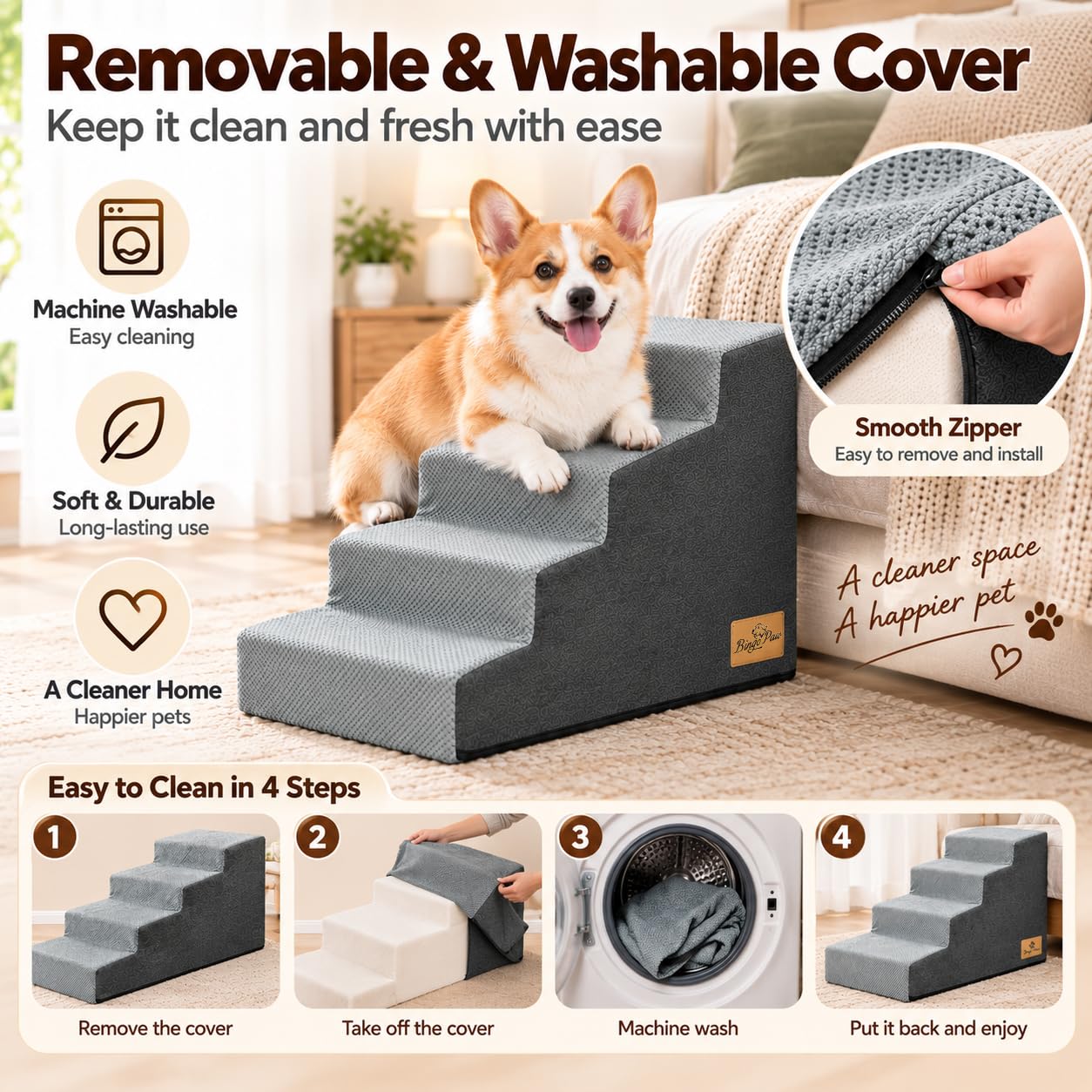 bingopaw-escalier-chien-4-marches-49-5-cm-mousse image 5