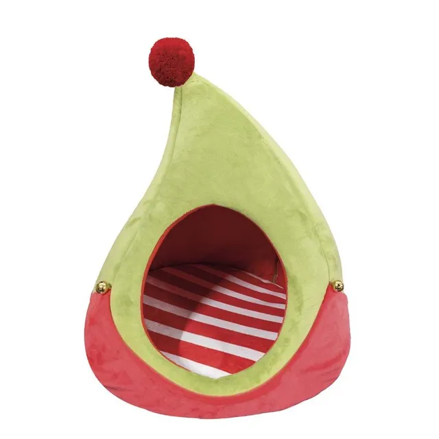 croci-xmas-elf-hat-niche-peluche-chien-chat-45x42x47-cm image 1