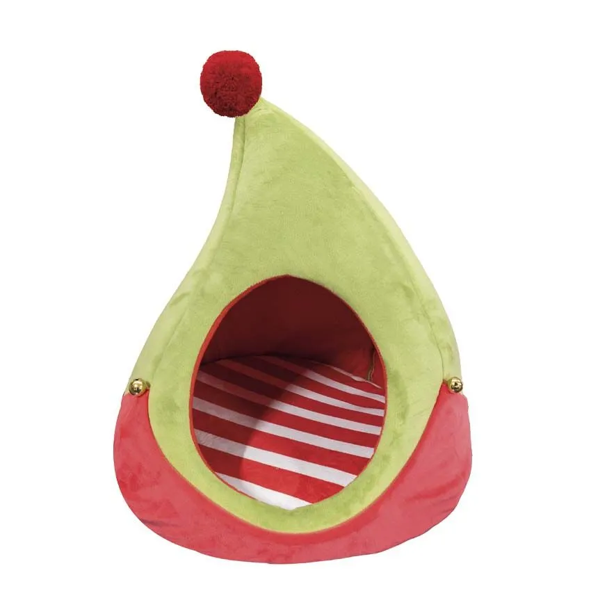 croci-xmas-elf-hat-niche-peluche-chien-chat-45x42x47-cm image 1