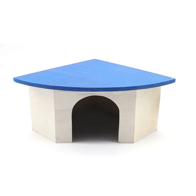 croci-wood-corner-house-maison-rongeur-bois-toit-bleu-29x13x21 image 1