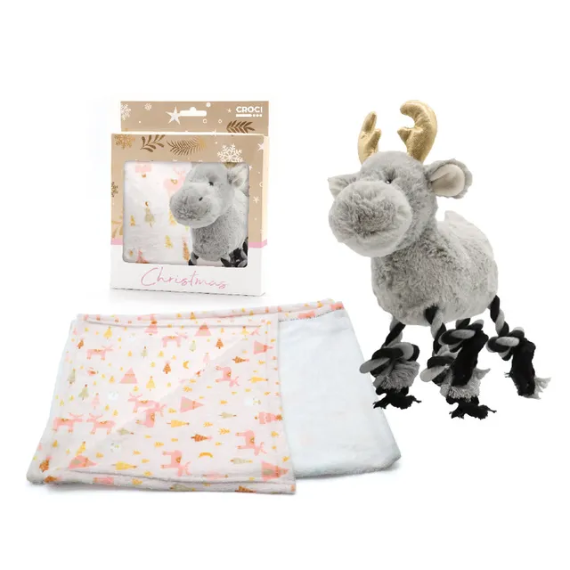 croci-set-no-l-chien-couverture-100x70-peluche-renne image 1