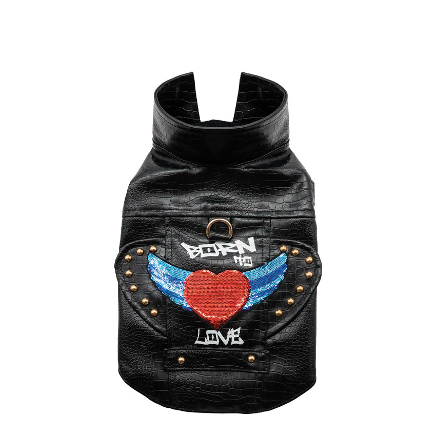 croci-veste-simili-cuir-chien-strass-clous-40-cm image 1