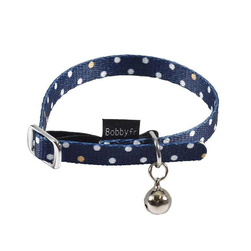 croci-bobby-pretty-collier-chat-nylon-bleu-pois-30x1-cm-clochette image 1