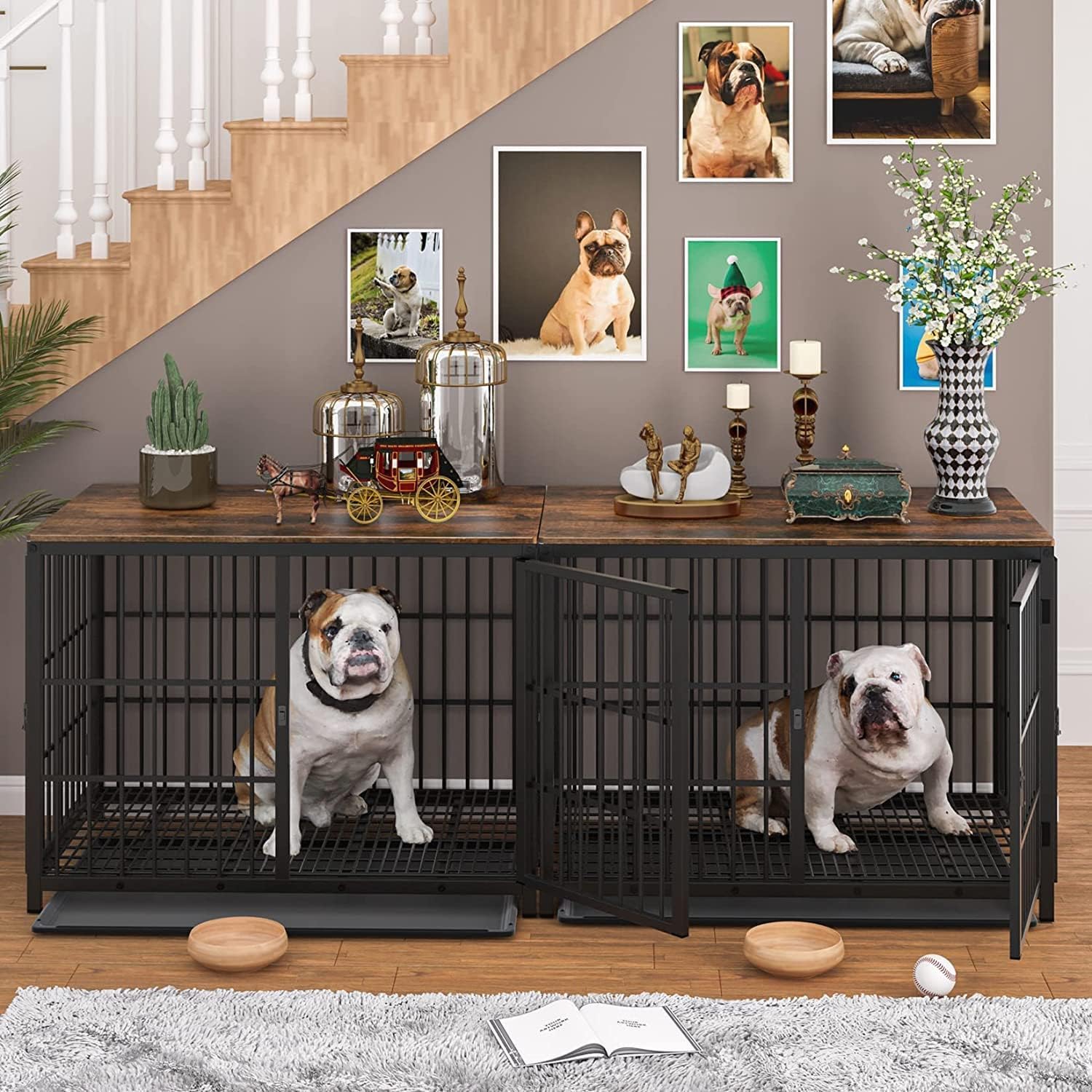 bingopaw-dog-crate-cage-chien-bois-double-l-91cm-marron image 3