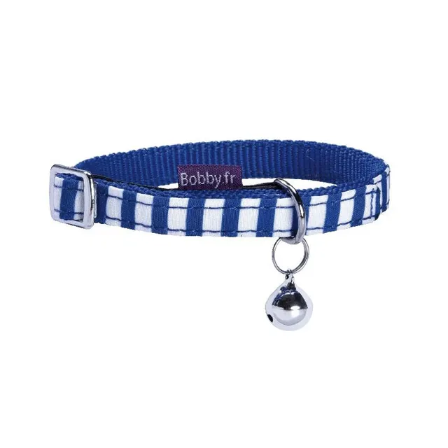 croci-bobby-marina-collier-chat-nylon-rayures-bleues-clochette image 1