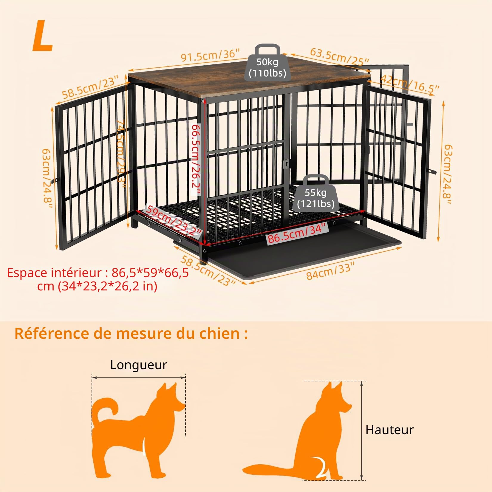 bingopaw-dog-crate-cage-chien-bois-double-l-91cm-marron image 5