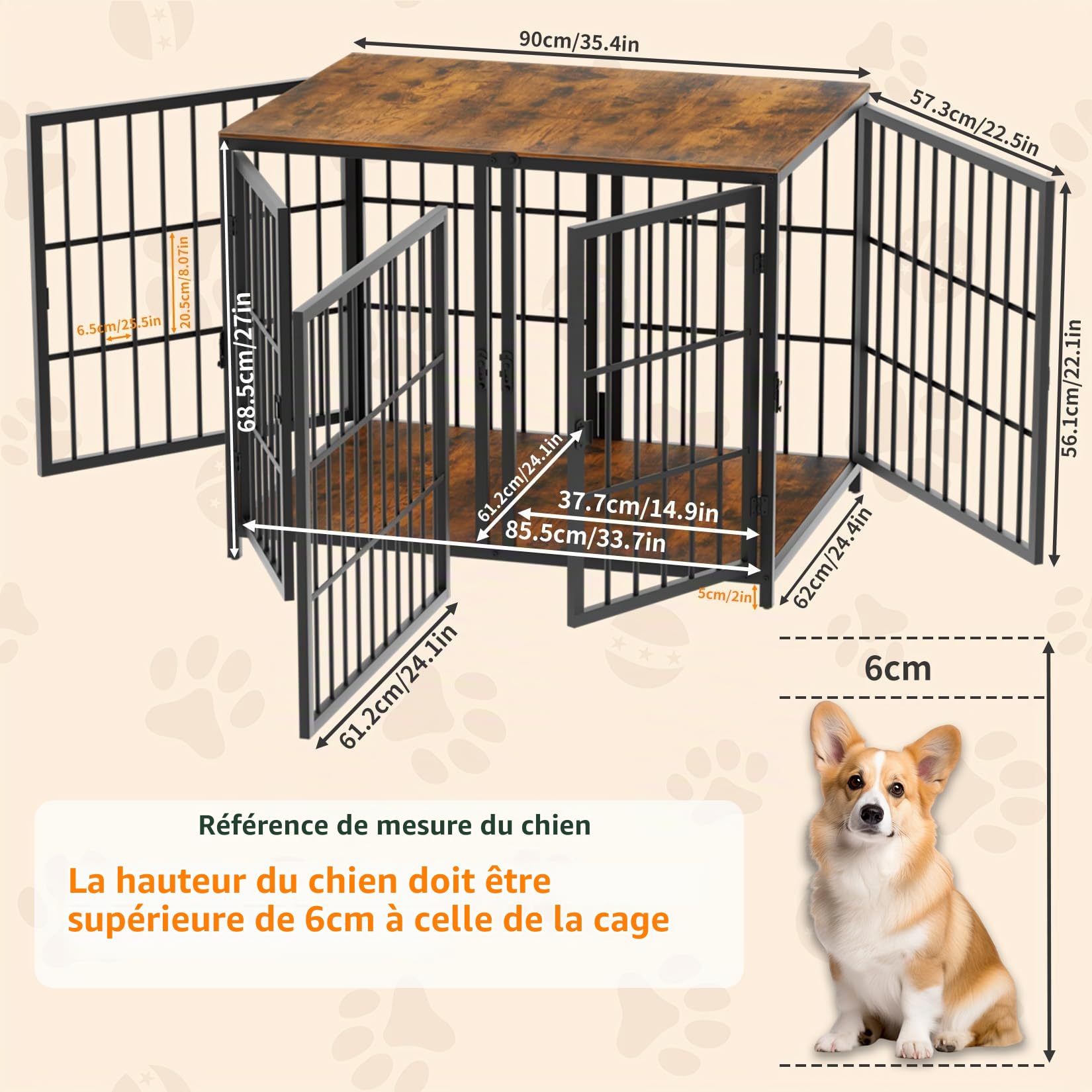 bingopaw-dog-crate-cage-chien-bois-90x62cm-noire image 2