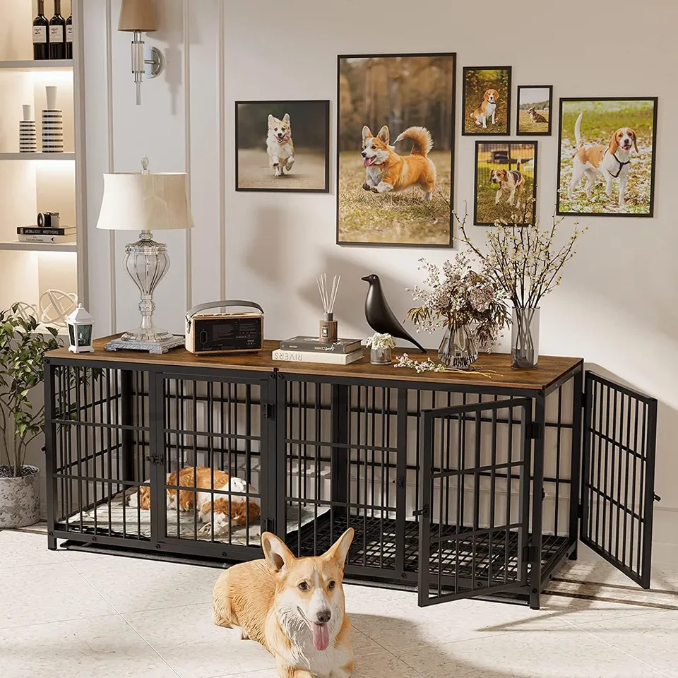bingopaw-dog-crate-cage-chien-bois-double-l-91cm-marron image 1