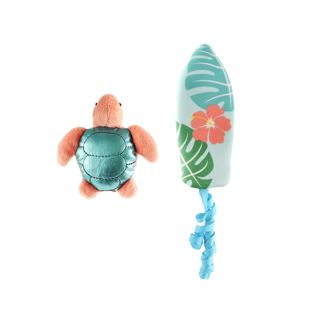 croci-jouets-chat-lot-2-peluche-plume-tortue-tropical-6-cm image 1
