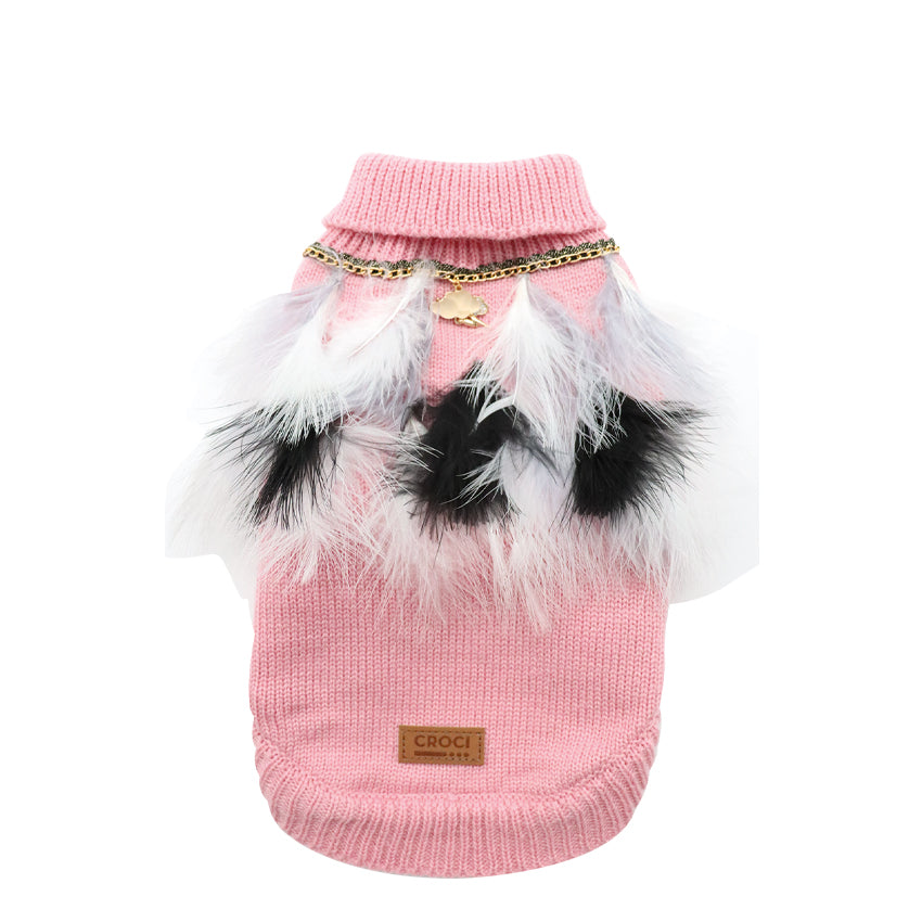 croci-pull-chien-col-roul-noir-30-cm-plumes-et-bijou image 3