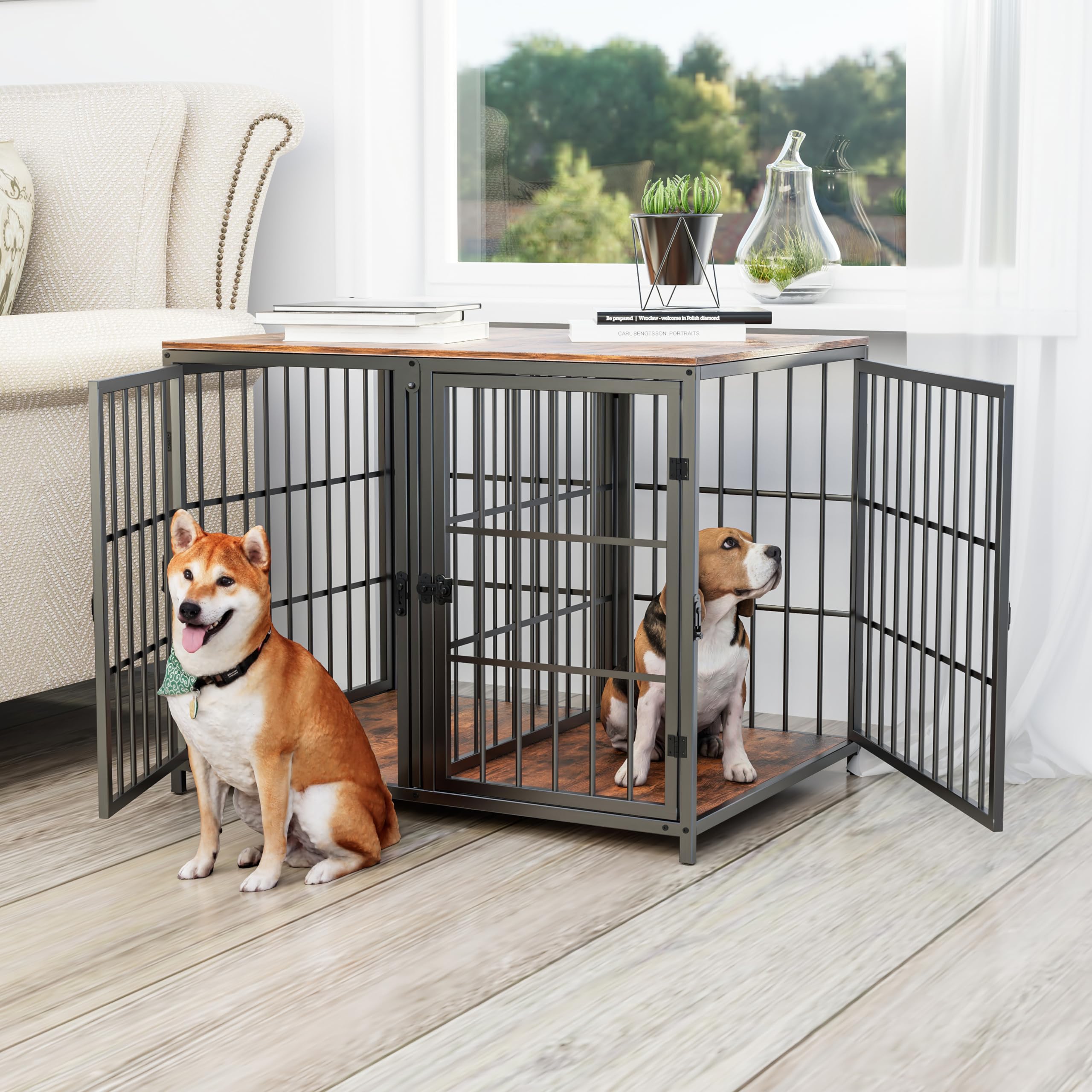 bingopaw-dog-crate-cage-chien-bois-90x62cm-noire image 1
