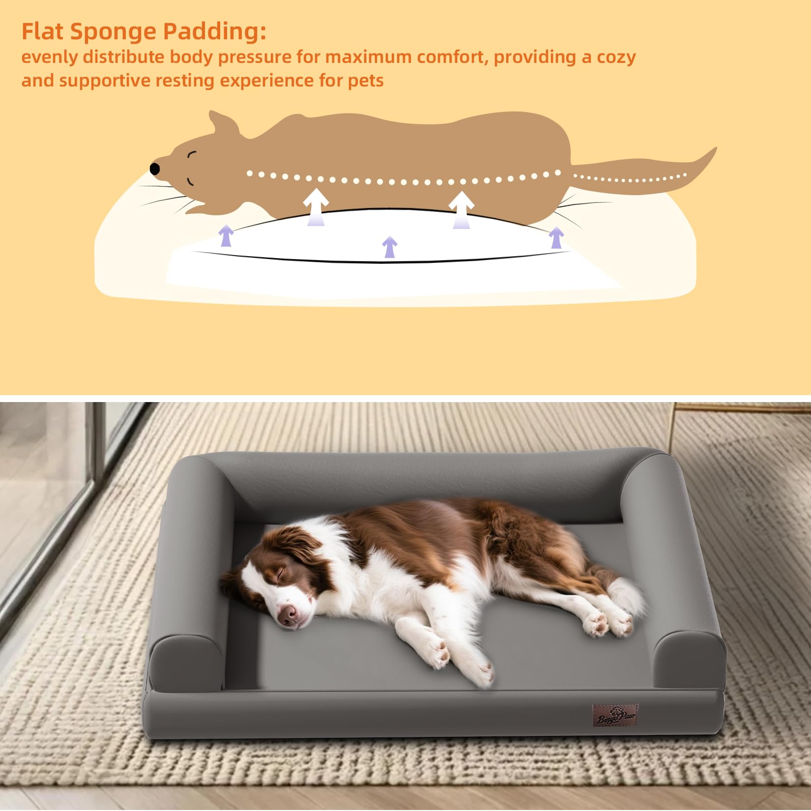 bingopaw-dog-bed-canap-chien-moyen-78x58cm-gris-similicuir image 2