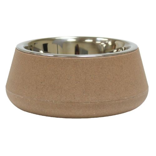 croci-tierra-gamelle-chien-chat-bambou-acier-beige-14-cm image 1