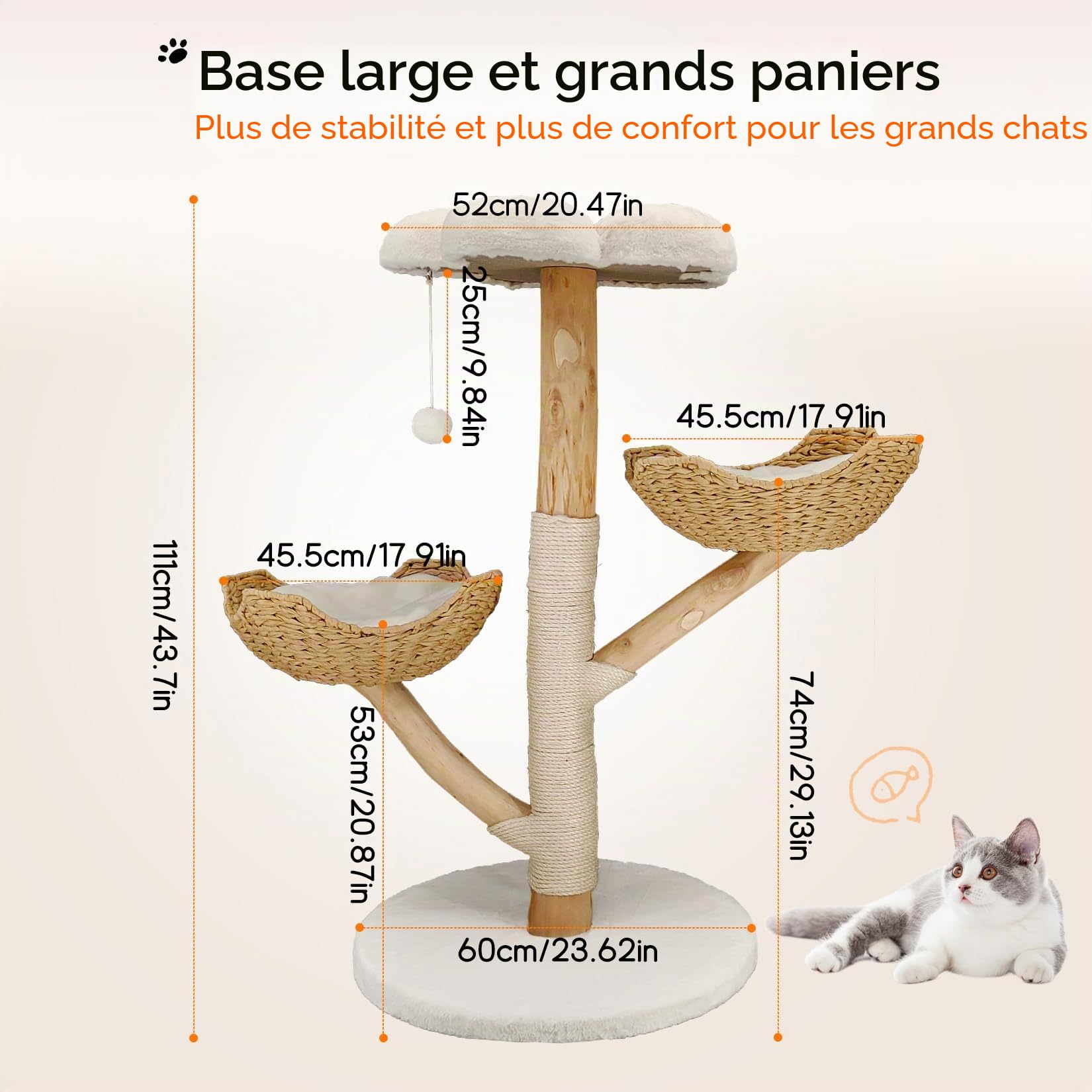 bingopaw-cat-climber-arbre-chat-bois-111cm-3-plateformes image 4