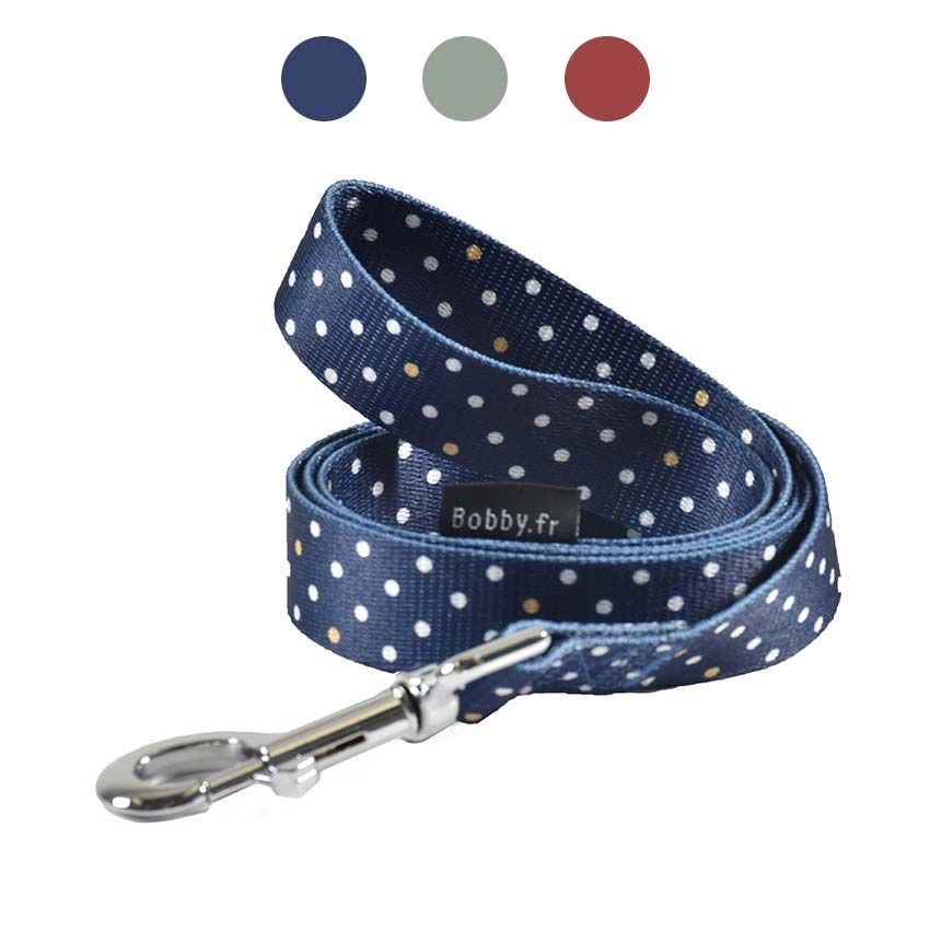 croci-bobby-pretty-laisse-chien-nylon-pois-1-m-bleu image 1