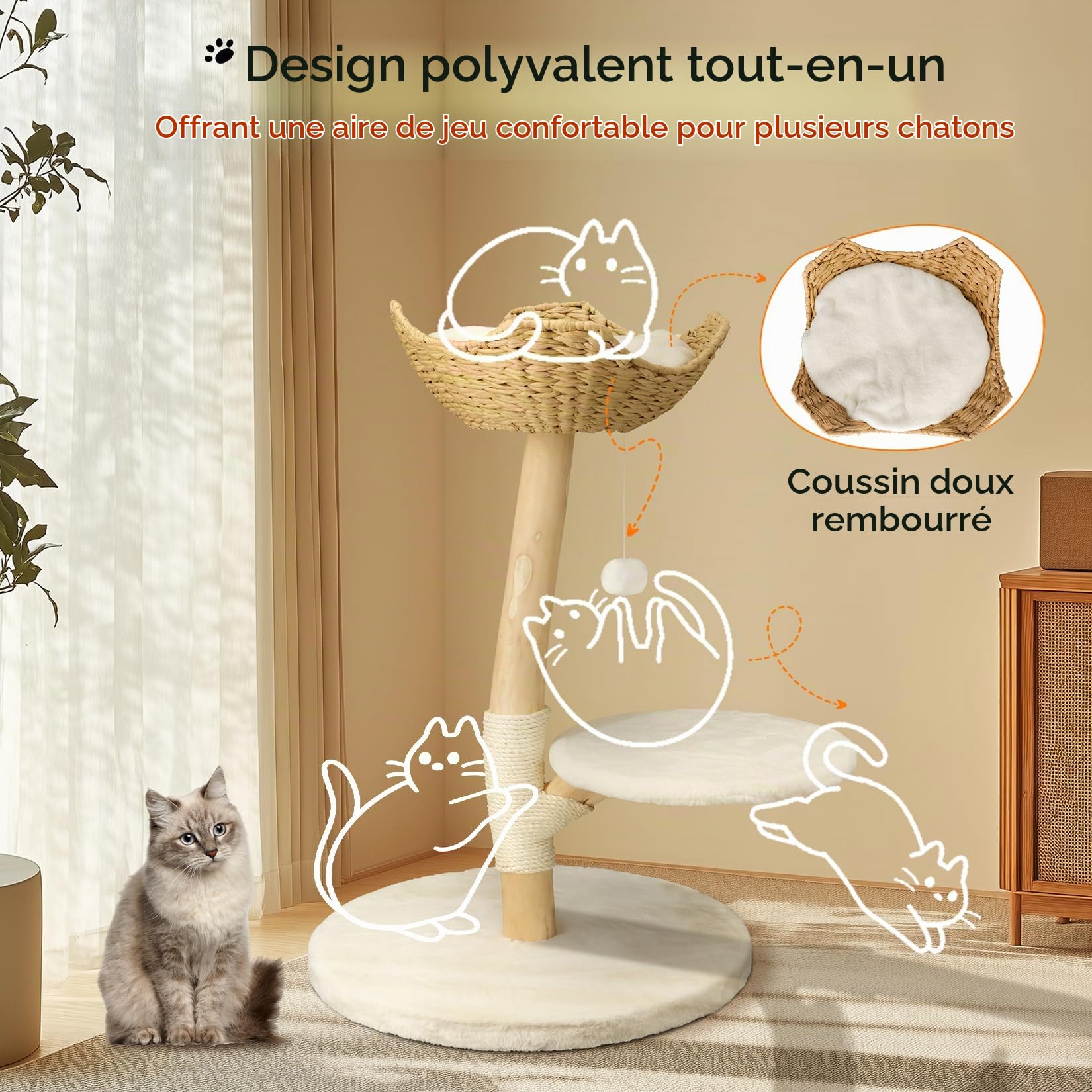 bingopaw-cat-climber-arbre-chat-bois-91-cm-sisal-2-plateformes image 4