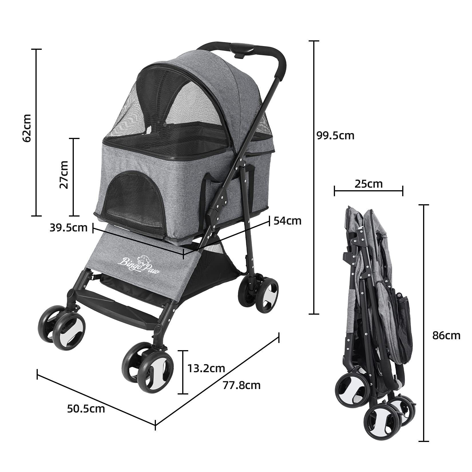 bingopaw-pet-stroller-poussette-chien-20-kg-pliable-grise-4-roues image 4
