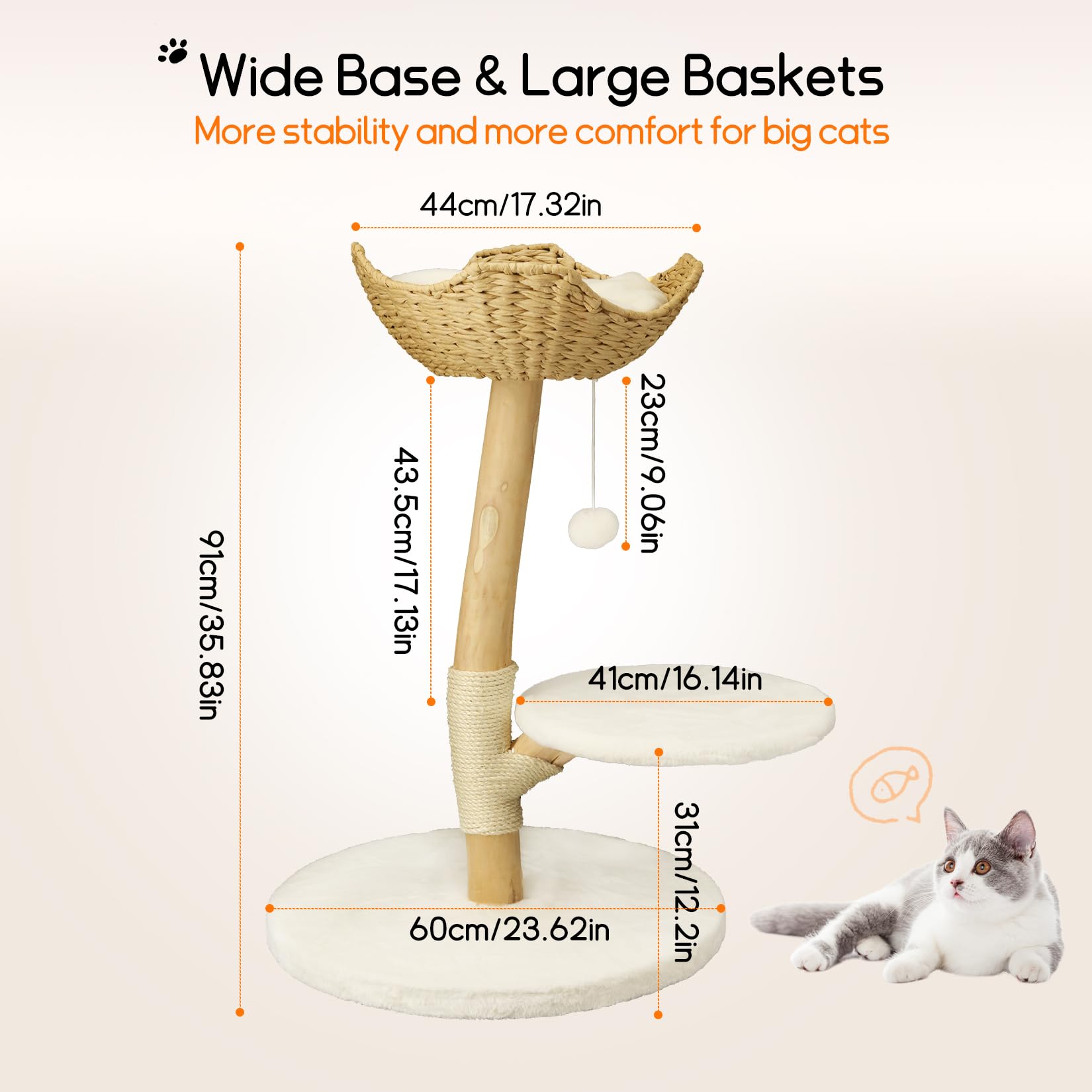 bingopaw-cat-climber-arbre-chat-bois-91-cm-sisal-2-plateformes image 6