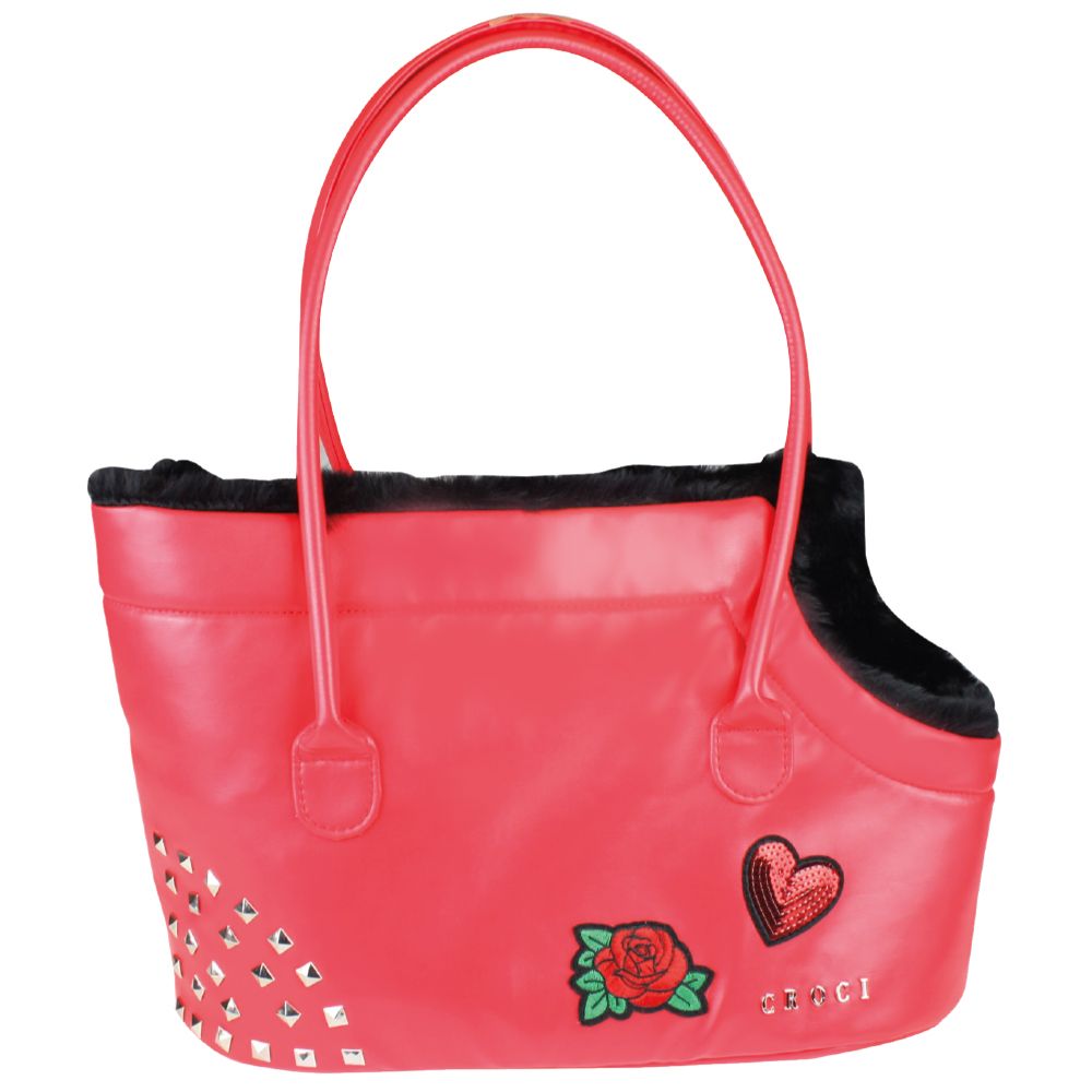 croci-perky-red-sac-transport-chien-simili-cuir-rouge image 1