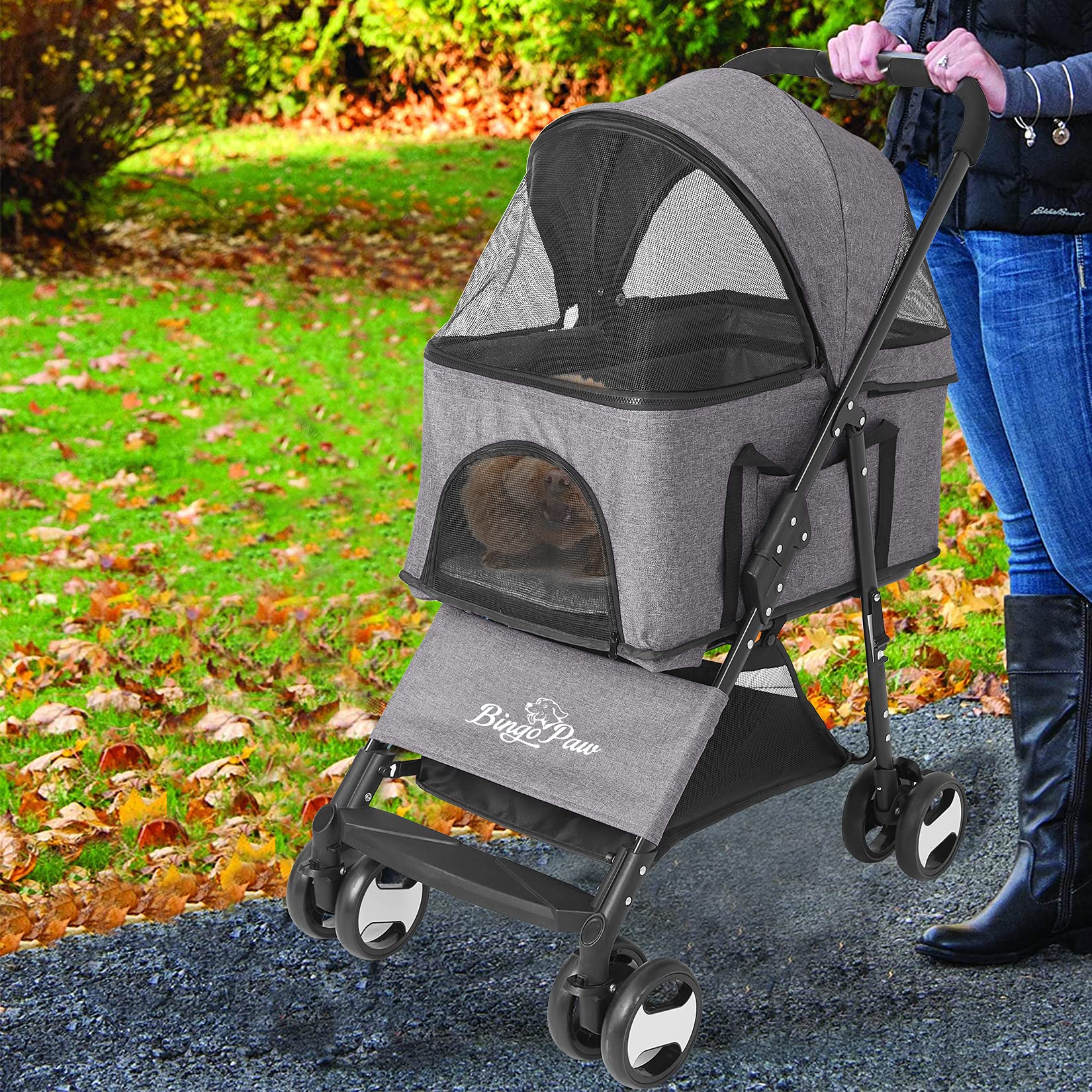 bingopaw-pet-stroller-poussette-chien-20-kg-pliable-grise-4-roues image 8